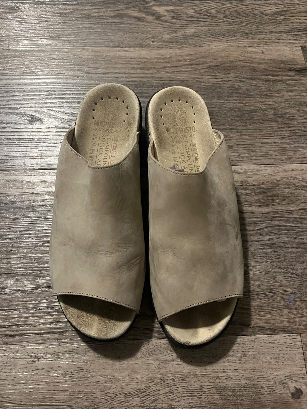 Mephisto Taupe Open-Toe Nubuck Slide Sandals